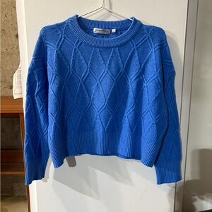 Patrizia Luca Blue Crew Neck Sweater with Geometric Knit